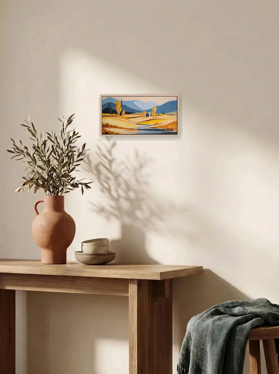 Down the Stream displayed as a wall-scale canvas in an interior scene