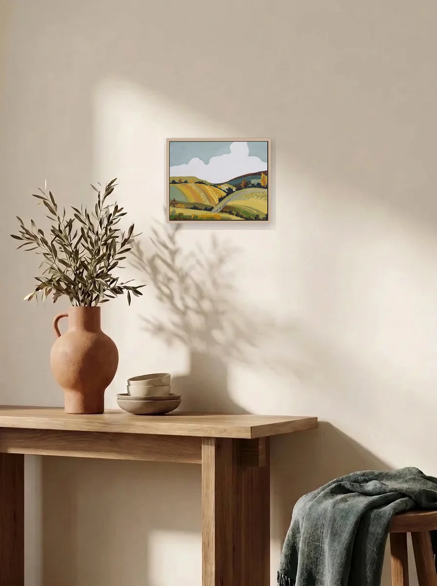 Follow the Fence displayed as a wall-scale canvas in an interior scene