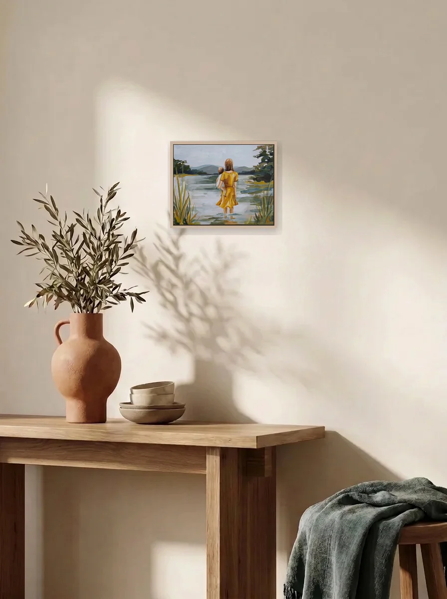 Here To Hold displayed as a wall-scale canvas in an interior scene