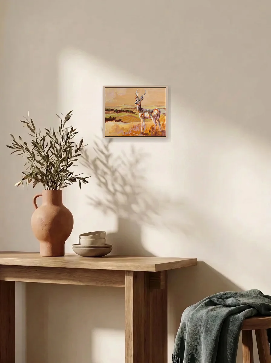 Oh Deer displayed as a wall-scale canvas in an interior scene