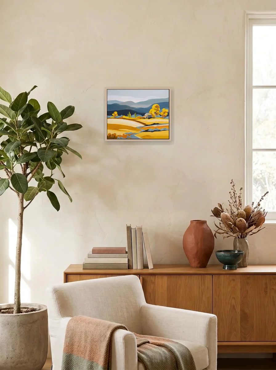 The Long Way Home displayed as a wall-scale canvas in an interior scene