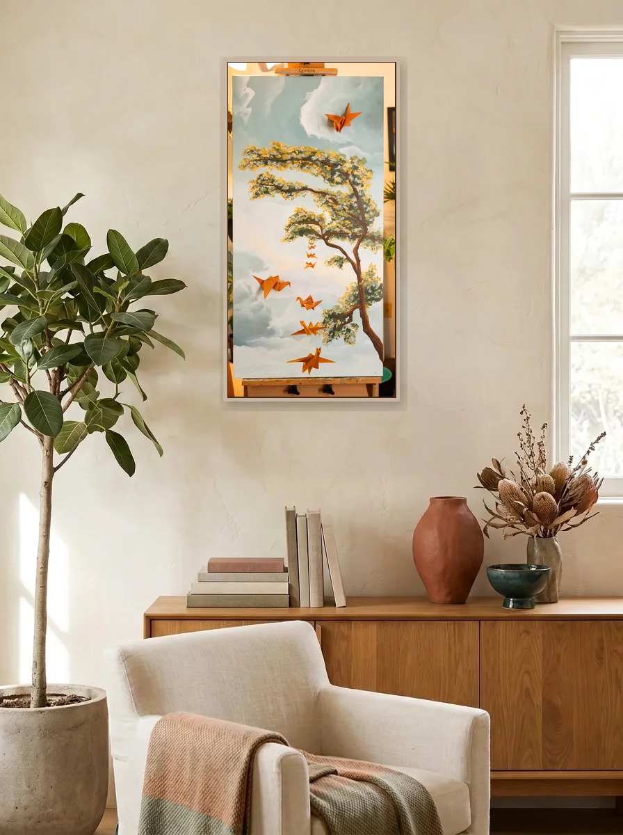 Where Wishes Fly displayed as a wall-scale canvas in an interior scene